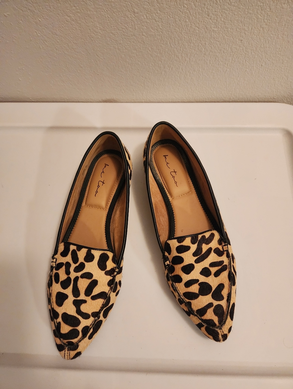 me too Leopard-Print Pointed Toe Flats in Tan and Black